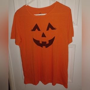 Halloween Orange T-shirt XL (16-18) Short Sleeve Jack-o-Lantern pumkin eyelashes